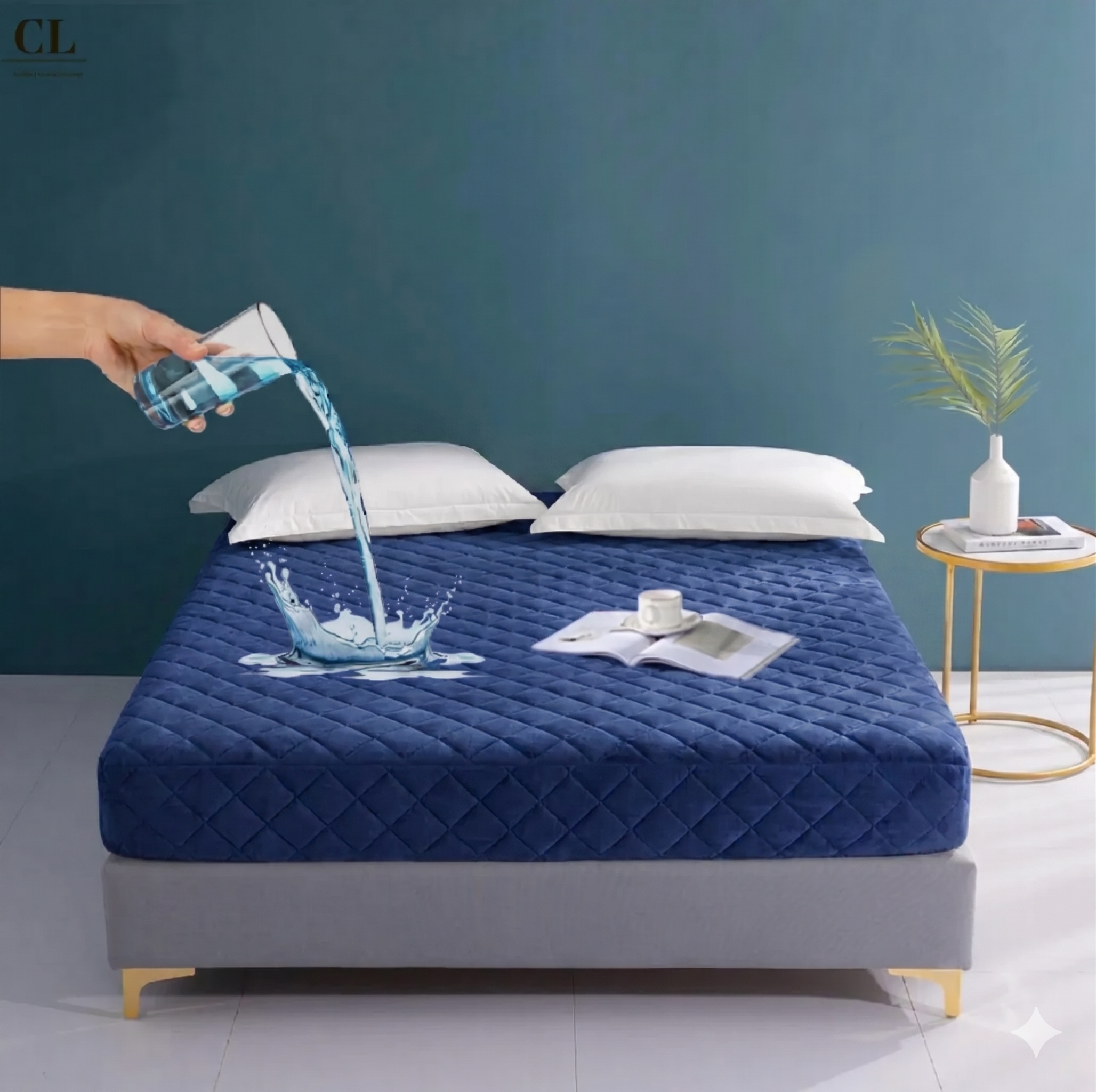 Waterproof Quilted Mattress Cover – Blue