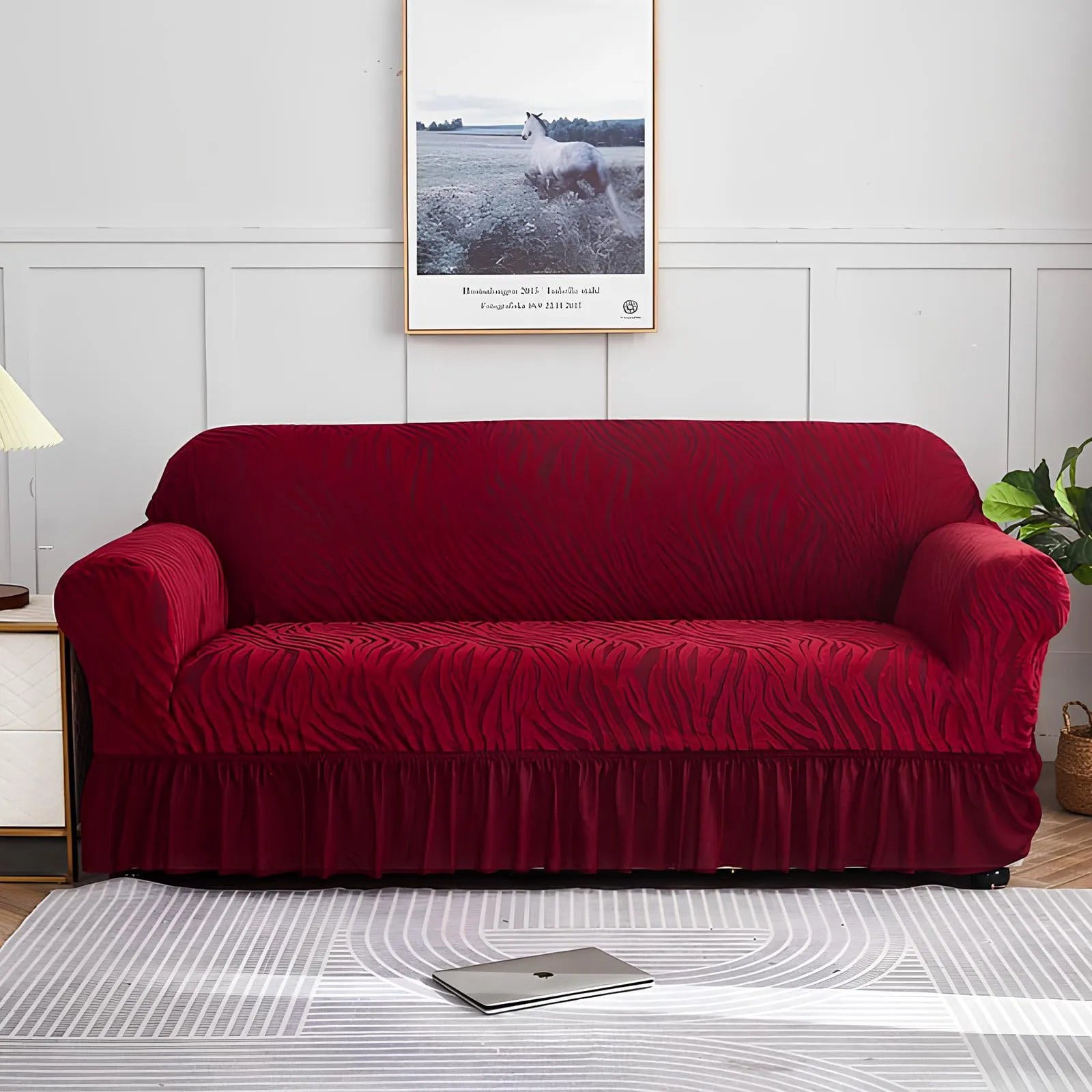 Zebra Sofa Cover - Maroon