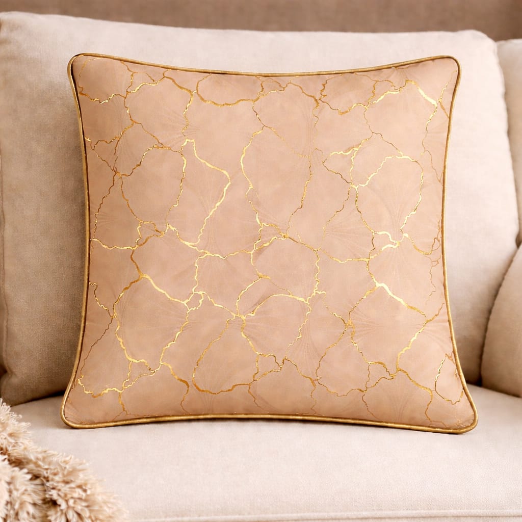 Blush Peach & Gold Ginkgo Leaf Velvet Cushion Cover | 16" × 16" | Soft Botanical Print Pillow Cover