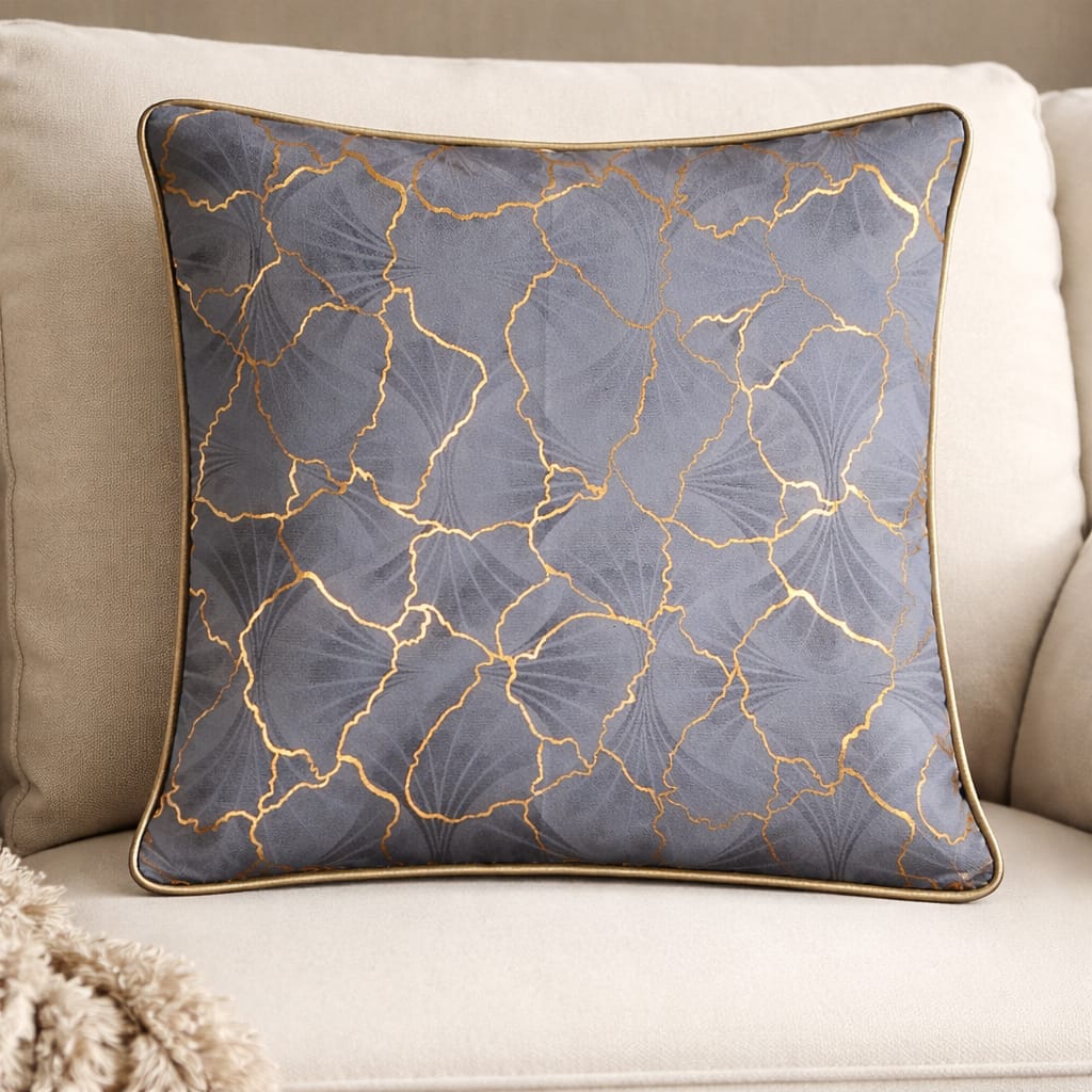 Blush Zinc Ginkgo Leaf Velvet Cushion Cover | 16" × 16" | Soft Botanical Print Pillow Cover