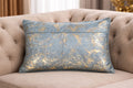 Powder Blue & Gold Marble Velvet Cushion Cover | 19" × 29" | Soft Grey-Blue Abstract Print Pillow Cover