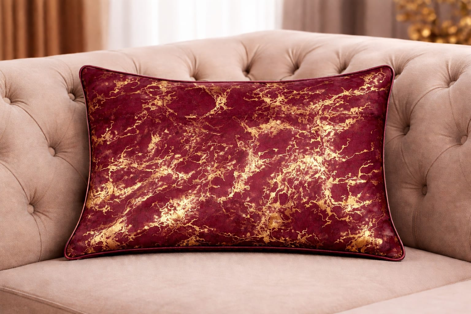 Maroon & Gold Marble Velvet Cushion Cover | 19" × 29" | Soft Grey-Blue Abstract Print Pillow Cover (Copy)
